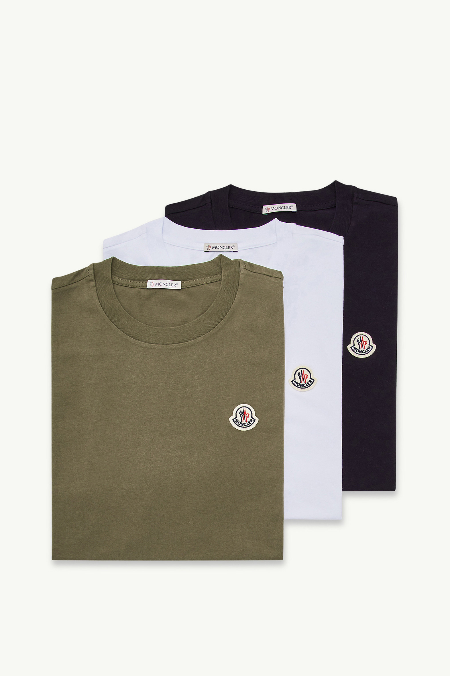 Logo Patch Cotton T-Shirt (Pack of Three) Men BLACK & WHITE & OLIVE GREEN Moncler 2